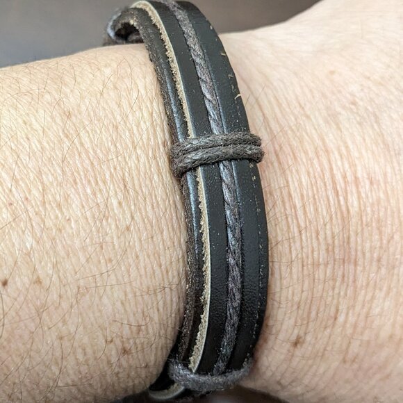 2Pc Men's Women Brown Bracelet Leather - Picture 1 of 8